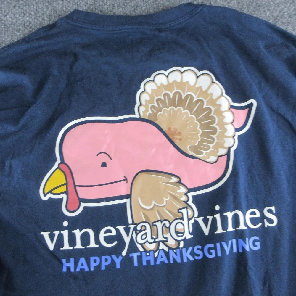 Vineyard Vines Shirt Mens Medium Blue Long Sleeve Turkey Thanksgiving Tee